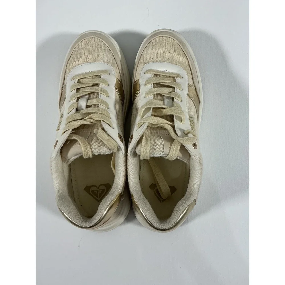 Roxy Carver Women's Sneakers Cream Gold Chunky Platform Size 7.5